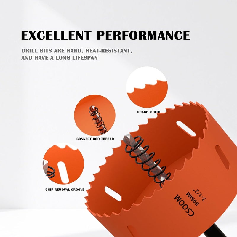 CSOOM 3-1/2" (89mm) Bi-Metal Hole Saw for Plastic, Wood, Plywood, Thin Steel and Thin Aluminum Sheets - Image 3